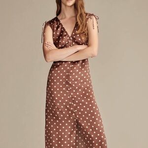 Lucky Brand Button Down Satin Dress with White Polka Dots Size L